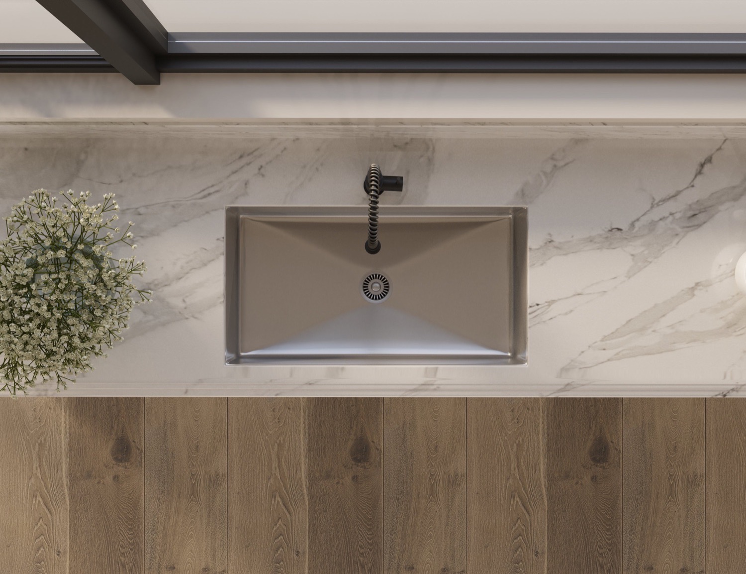 Rumonté single-bowl sink on marble